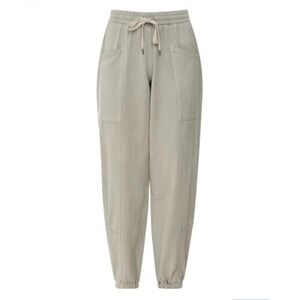 ABLE Womens High Waisted Joggers Tan Beige Drawstring French Terry Sweatpants S